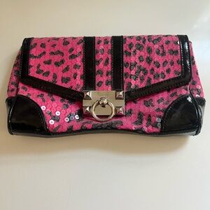 Betsey Johnson pink leopard clutch